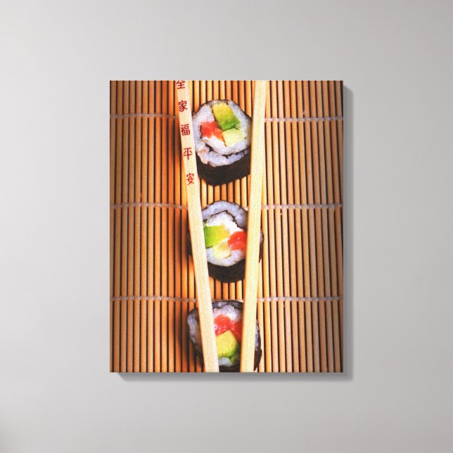 Impressão Em Tela Sushi e pauis de madeira (Frente)