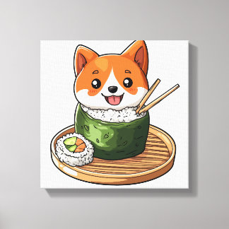 Impressão Em Tela Sushi Shiba � Cachorro de Comida Divertido