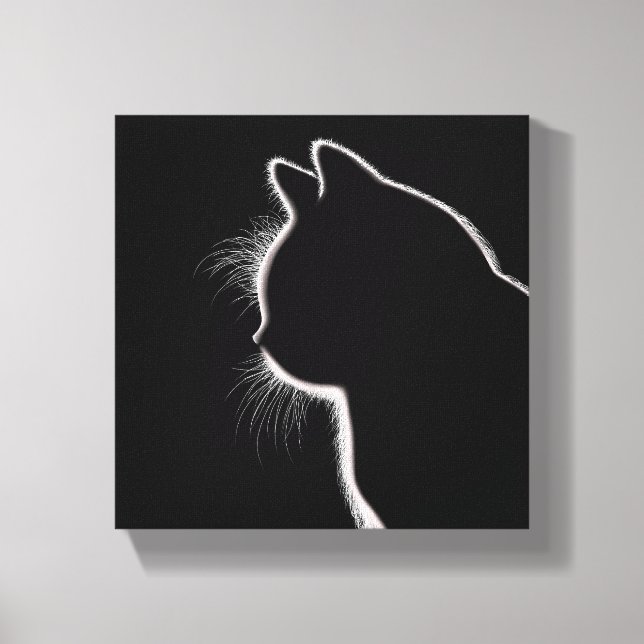 Impressão Em Tela Sussurros na Escuridão | Gato Whisker Silhouette (Frente)