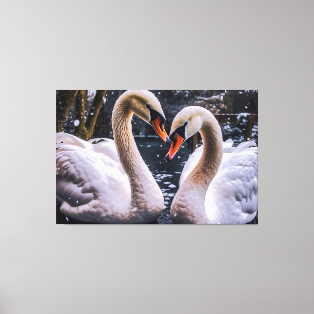 Impressão Em Tela Swans Românticos em uma Terra Maravilha de inverno (Frente)
