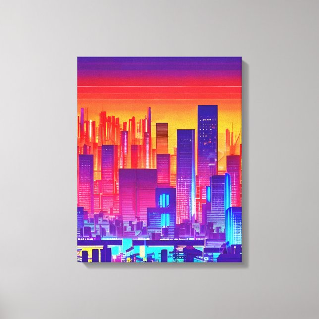 Impressão Em Tela Synthwave/Cyberpunk City no Sunset (Frente)