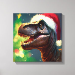 Impressão Em Tela T-Rex de Natal 2