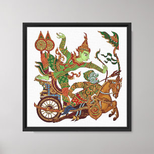 Impressão Em Tela Tailandês Ramakien Arte Tradicional - Mural Antigo