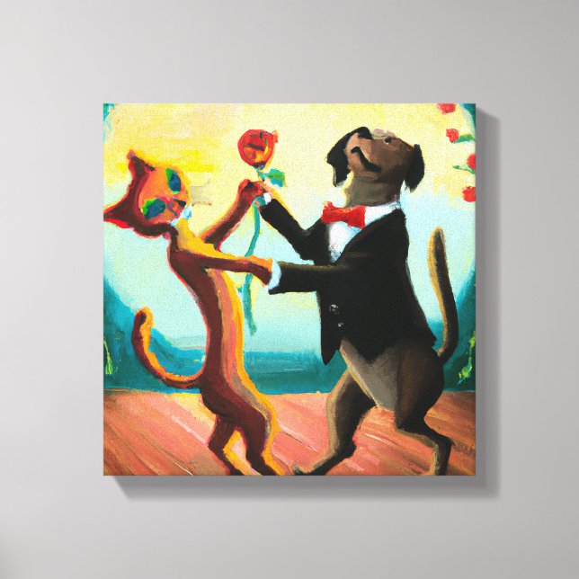 Impressão Em Tela Tango Dançante de Gato e Cão no Dance Club, Arte A (Frente)