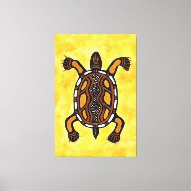 Impressão Em Tela Tartaruga - Pintura de Arte Inspirada Aboriginal (Frente)