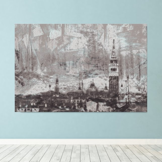Impressão Em Tela Taupe e Cyan Distress Skyline Veneice Itália (Insitu(piso de madeira))