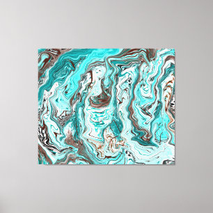 Impressão Em Tela Teal e Arte Fluida de Mármore Negro