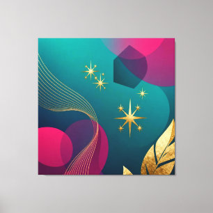 Impressão Em Tela Téal e Fuchsia Moderno Abstrato Com Estrelas Doura