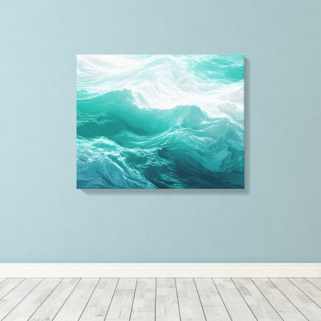 Impressão Em Tela Teal Ocean Waves Abstract Dream  (Insitu(piso de madeira))