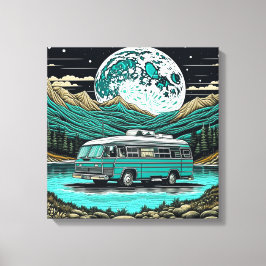 Impressão Em Tela Teal Vintage RV Camper na Montanha Retro
