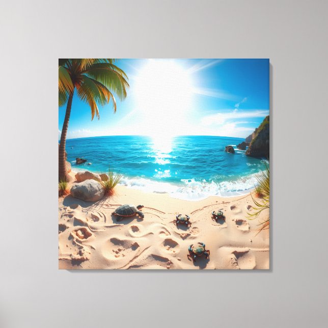 Impressão Em Tela Teal Watercolor Sea Turtle Coastal Zen (Frente)