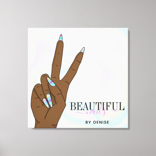 Impressão Em Tela técnico de unhas de mão de uma mulher salão hologr (Frente)