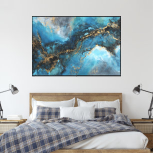 Impressão Em Tela Tela Abstrata Azul e Branco Moderna
