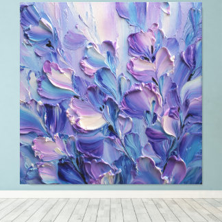 Impressão Em Tela Tela Abstrata de Pétala Azul Lavanda Roxa na Pared