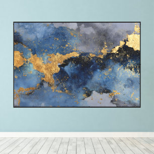 Impressão Em Tela Tela Abstrata Redemoinho Azul Cósmico e Dourado