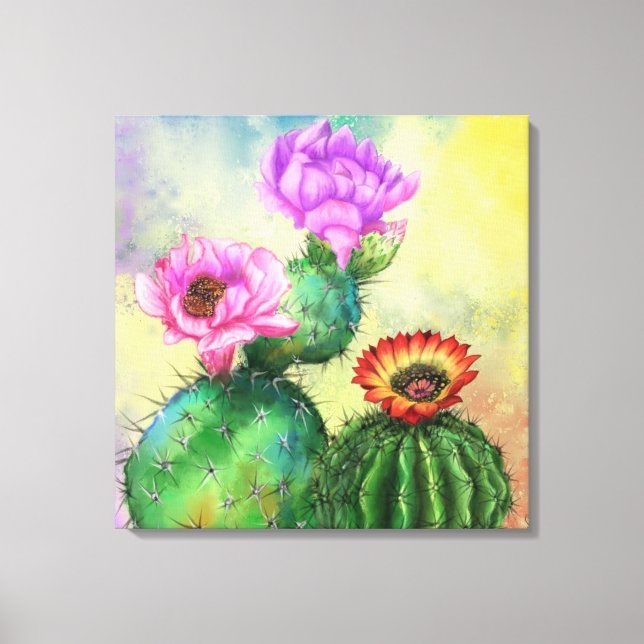 Impressão Em Tela Tela Colorida Flores de Cactus - Impressão - Pintu (Frente)