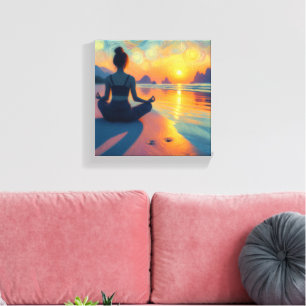 Impressão Em Tela Tela de arte colorida de uma praia ao pôr do sol