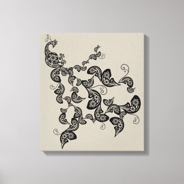 Impressão Em Tela Tela de artes de deco de pavão preto (Frente)