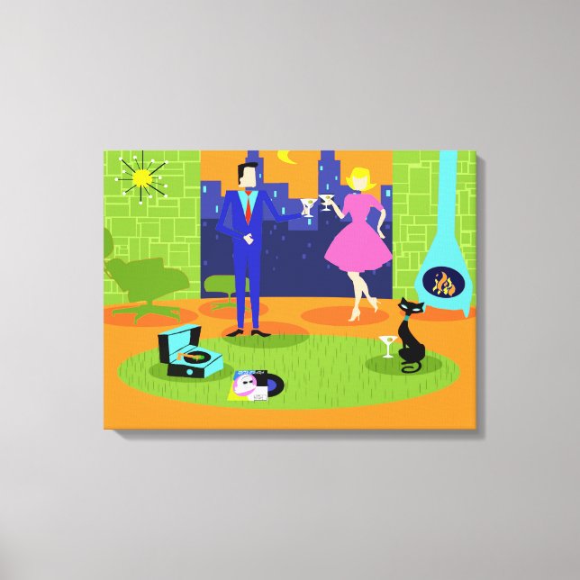 Impressão Em Tela Tela de Casal da Noite Retroromântica (Frente)