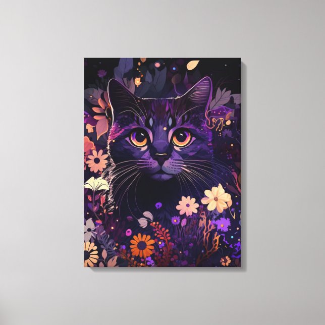 Impressão Em Tela Tela de Gato Floral Roxo Imprimir para Pentes de G (Frente)