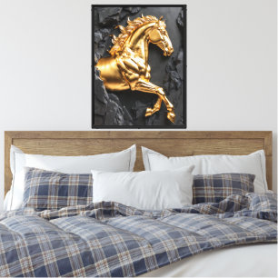 Impressão Em Tela Tela de Relevo de Pedra Cavalo Dourado 3D