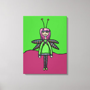 Impressão Em Tela Tela Enrolada, Pintura de Menina com Libélula Fofa