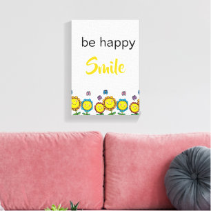 Impressão Em Tela Tela Esticada Sorria Feliz Girassóis Floral 