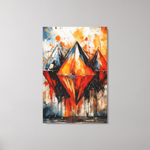 Impressão Em Tela Tela Geométrica Abstrata Diamante Fogo e Sombra
