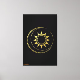 Impressão Em Tela Tela Harmonia Celestial Dourada Lua Sol Arte