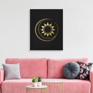 Impressão Em Tela Tela Harmonia Celestial Dourada Lua Sol Arte