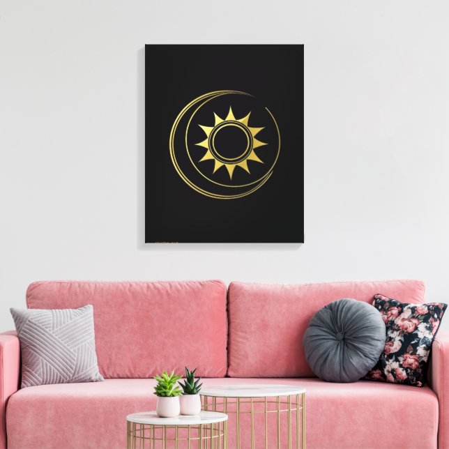 Impressão Em Tela Tela Harmonia Celestial Dourada Lua Sol Arte (Insitu(Sala de estar))