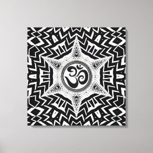 Impressão Em Tela Tela Mandala Viagem Estrela Preto+Branco Om