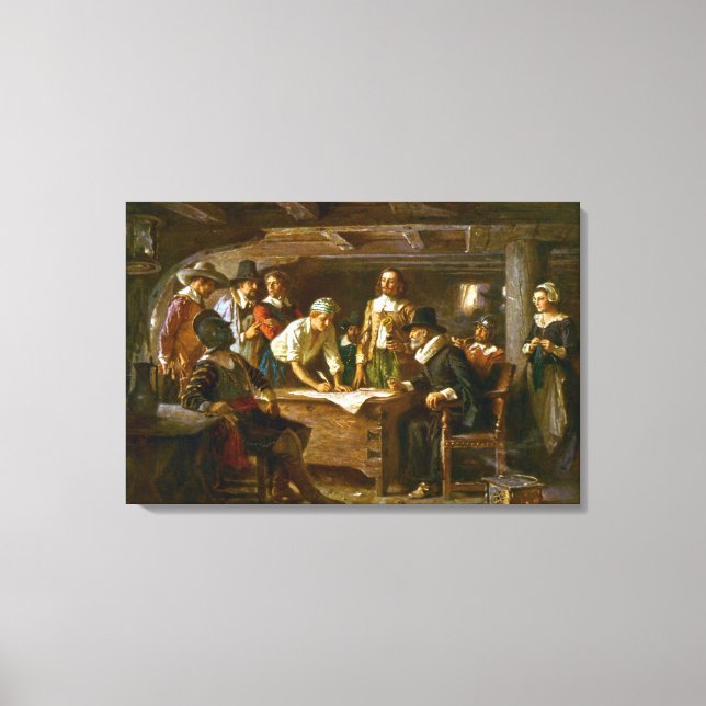 Impressão Em Tela Tela O Pacto Mayflower 1620 Jean Leon Ferris (Frente)