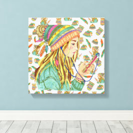 Impressão Em Tela Tema de Menina com Chapéu Boho em Tela