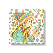 Tema de Menina com Chapéu Boho em Tela