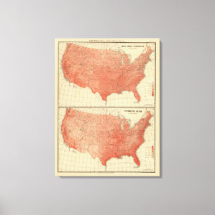 Impressão Em Tela Temperatura de anuário médio, esboço hipsométr