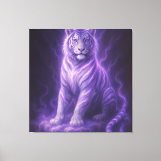 Impressão Em Tela Tempestade Celestial do Tigre Branco – Aura Azul E