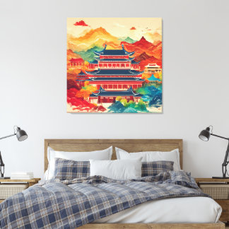 Impressão Em Tela Templo da China colorido arte de IA 