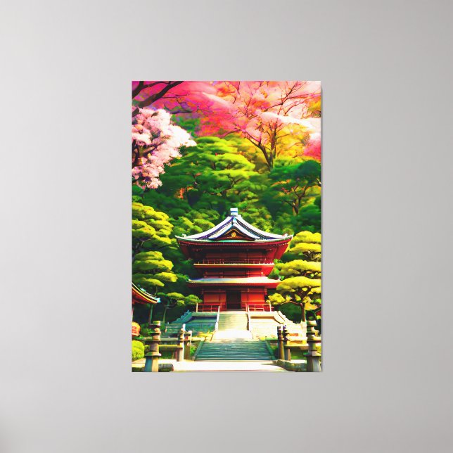 Impressão Em Tela Templo de Cherry Blossom (Frente)