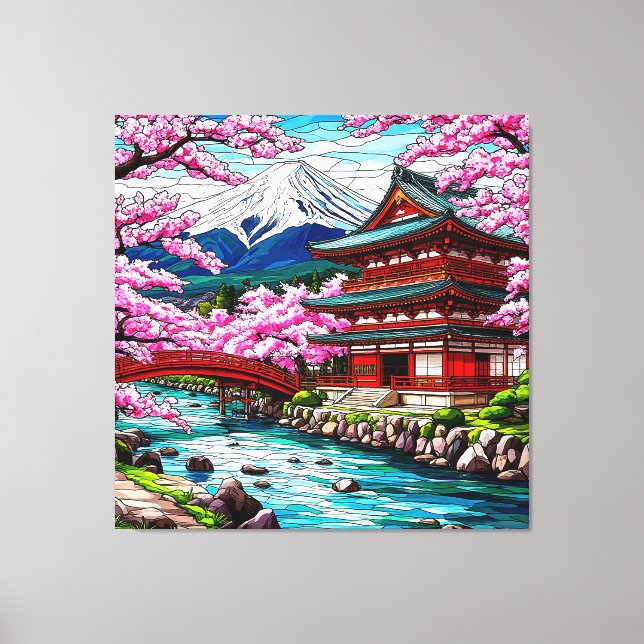 Impressão Em Tela Templo Tradicional Japonês e Ponte (Frente)