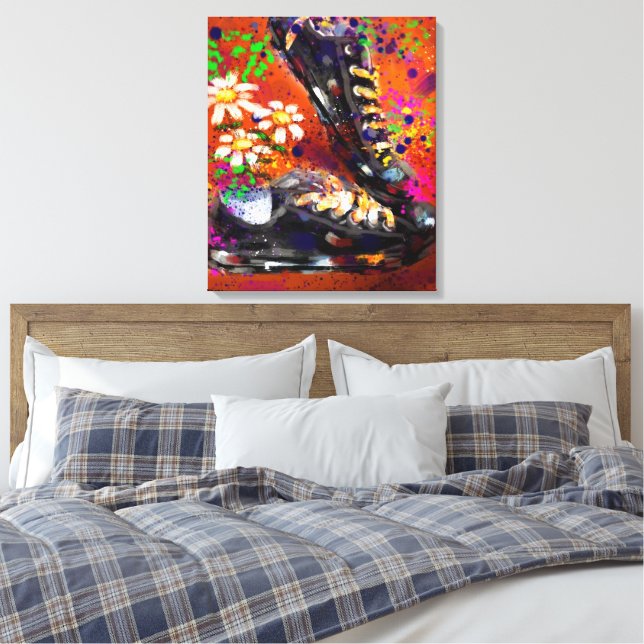 Impressão Em Tela Tênis e margaridas - Laranja impressionista Branco (Insitu(Quarto))