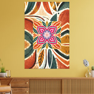 Impressão Em Tela Terra e Céu Floral Simétrico de Arte Popular