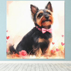 Impressão Em Tela Terrier Australiano com Rosas - Dia dos Namorados