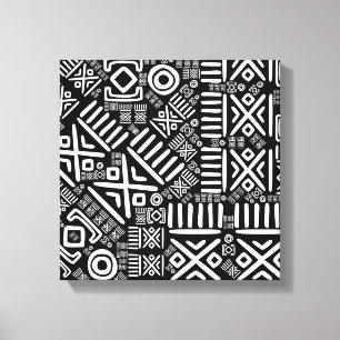 Impressão Em Tela Teste padrão africano étnico #6 preto e branco