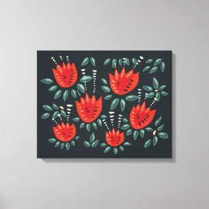 Impressão Em Tela Teste padrão floral escuro da tulipa vermelha