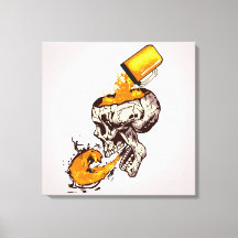 Tete de mort jetant de la bière et de la mousse su