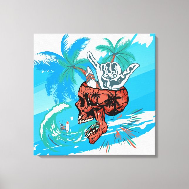 Impressão Em Tela Tete de mort vacances surfer shaka crâne (Frente)