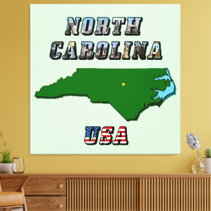 Impressão Em Tela Texto do Mapa da Carolina do Norte, Foto e Sinaliz