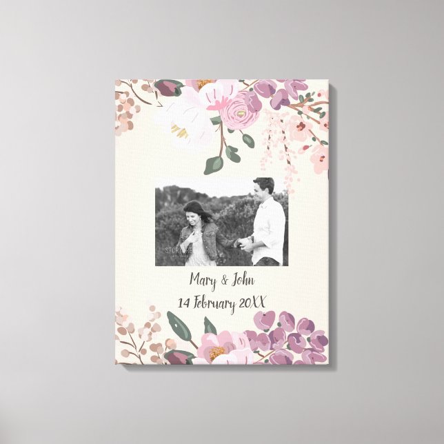 Impressão Em Tela Texto personalizado da foto de casamento Floral (Frente)