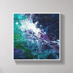 Impressão Em Tela Textura Abstrata Fissurada Escura com Azul e Esmer